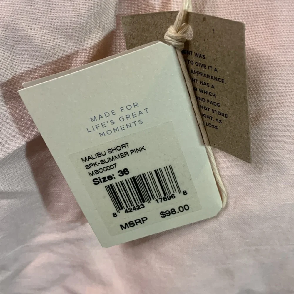 NWT Faherty Malibu Short in Summer Pink Linen & Cotton Blend Shorts Size 36